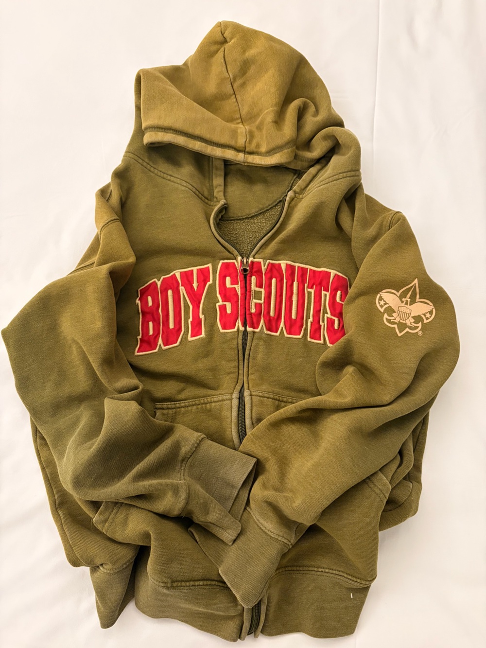 VTG RARE Olive Green Men’s Hoodie Boy Scouts  Zip-Up